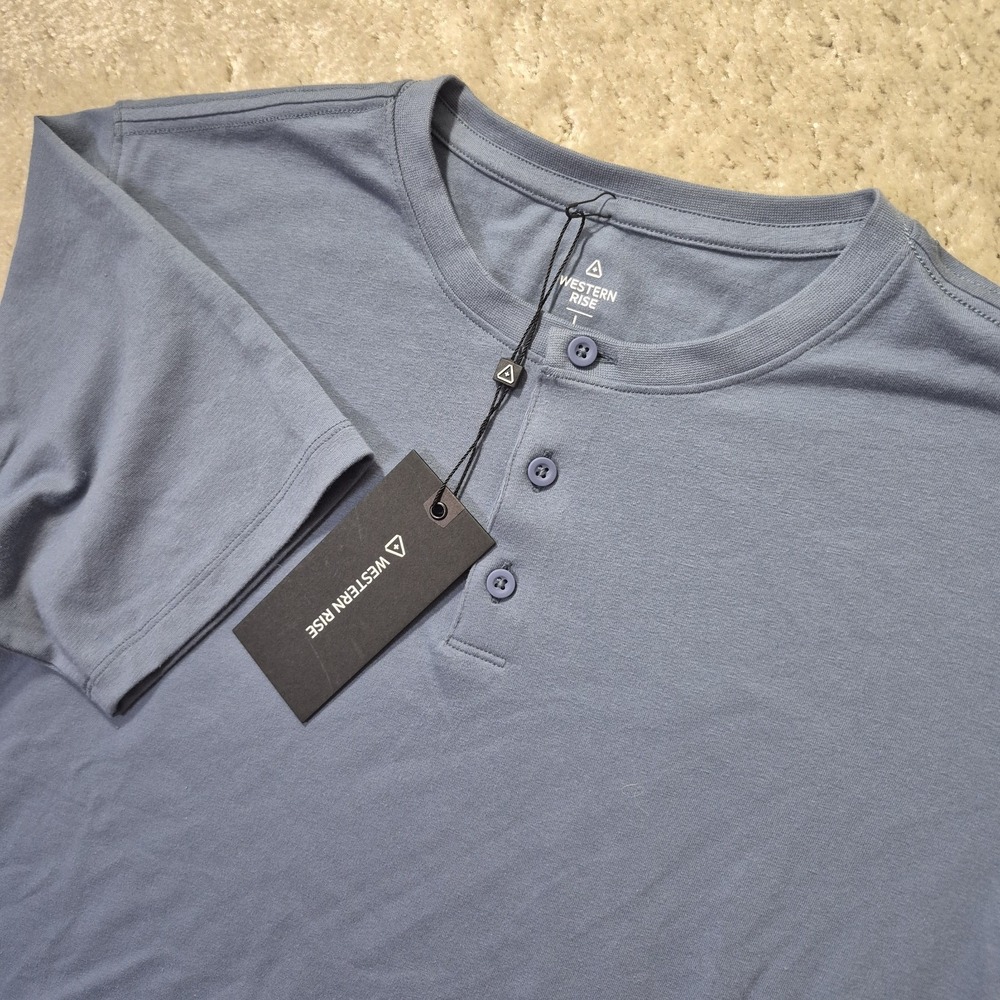 Western Rise X Cotton Henley Mens Large Blue Stretch Minimalist City Modern New